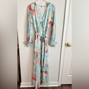 Yumi Kim Aqua Floral Wrap Maxi Dress Boho Wedding Guest Vacation Resort Dress M